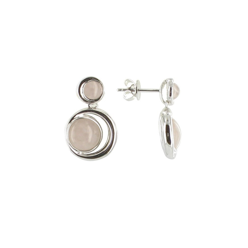 LES POULETTES BIJOUX Boucles d'Oreilles Argent Atoll Quartz Rose