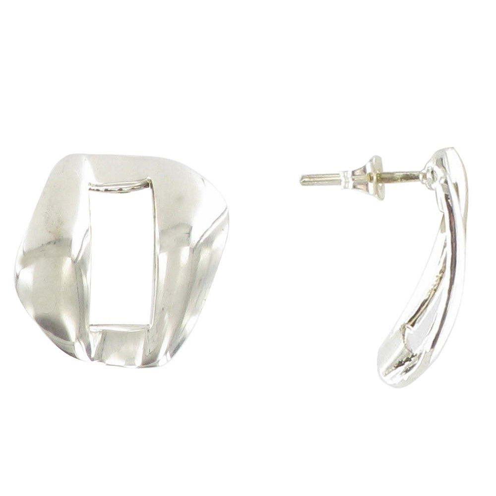 LES POULETTES BIJOUX Boucles d'Oreilles Argent Rectangle Ajourée