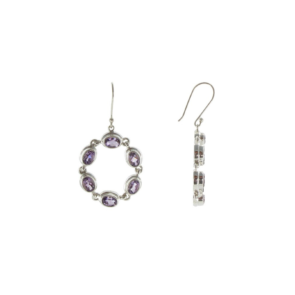 LES POULETTES BIJOUX Boucles d'Oreilles Argent et Cercles de Six Améthystes LES POULETTES BIJOUX Boucles d'Oreilles Argent et Cercles de Six Améthystes