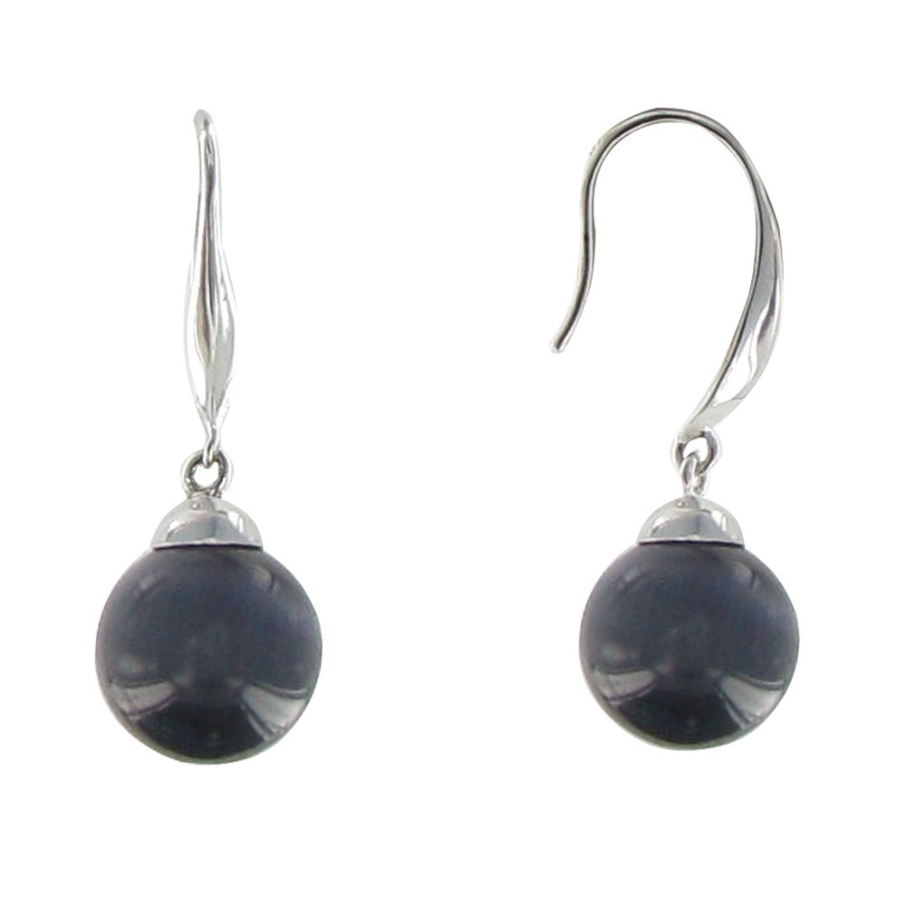 LES POULETTES BIJOUX Boucles d'Oreilles Argent Billes Oeil de Chat Gris Noir