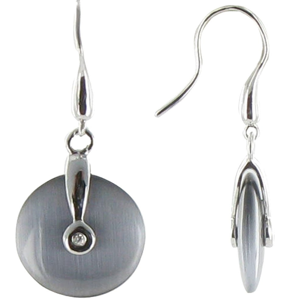 LES POULETTES BIJOUX Boucles d'Oreilles Argent Disque Oeil de Chat Gris