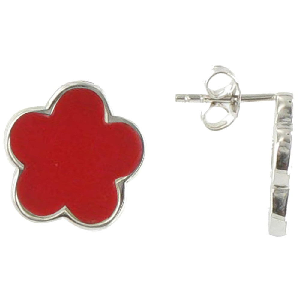 LES POULETTES BIJOUX Boucles d'Oreilles Chance Puces Argent et Corail