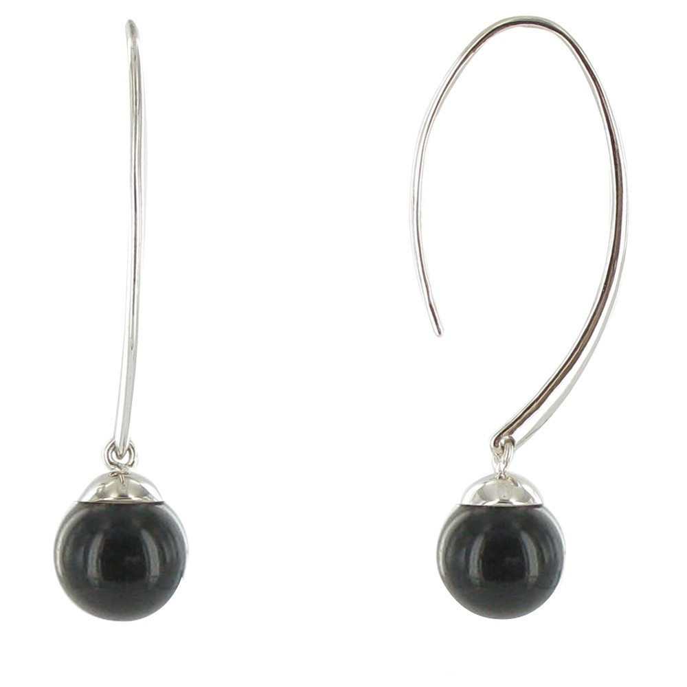 LES POULETTES BIJOUX V Boucles d'Oreilles Grande Billes d'Onyx Noir