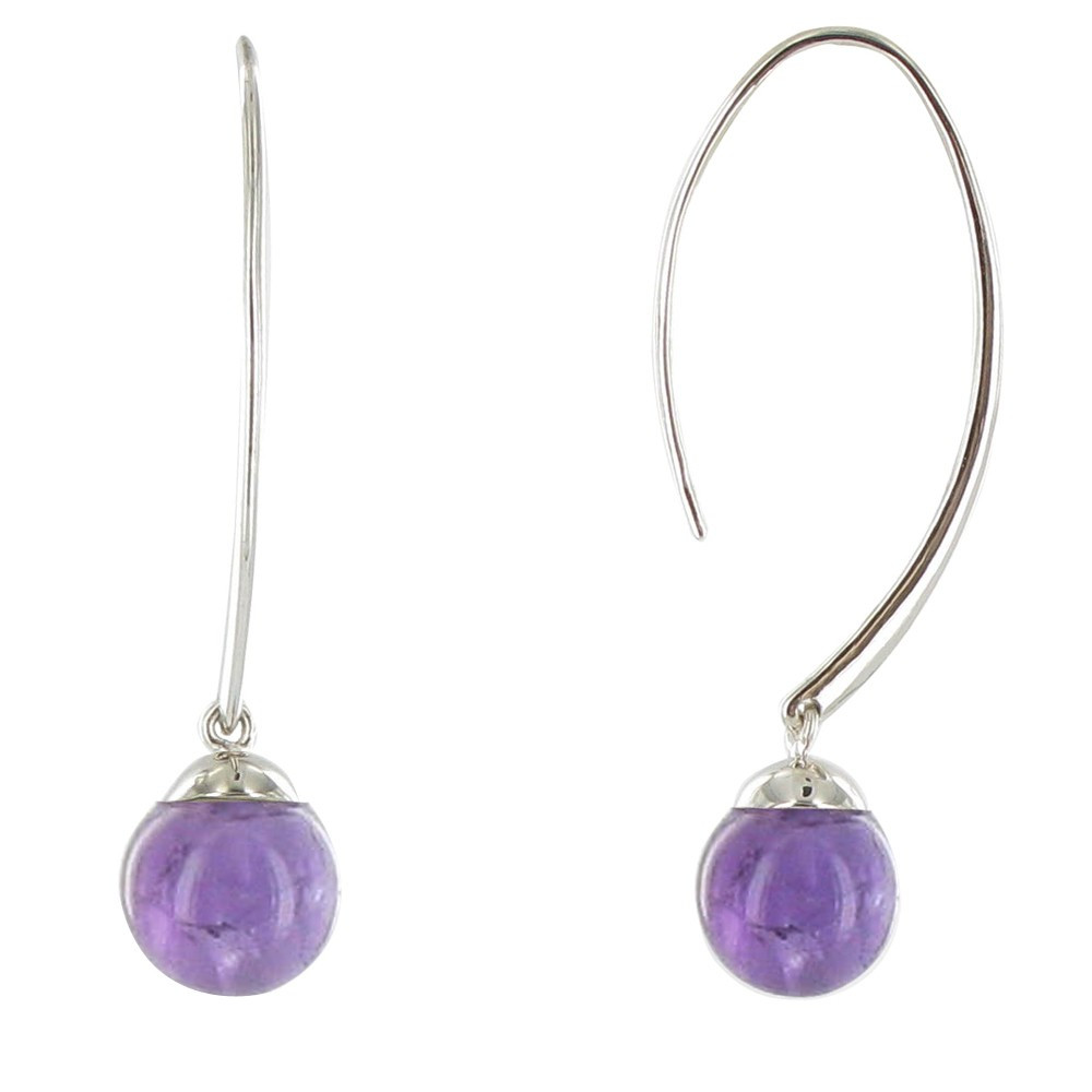 LES POULETTES BIJOUX Boucles d'Oreilles Grandes Billes d'Améthyste LES POULETTES BIJOUX Boucles d'Oreilles Grandes Billes d'Améthyste