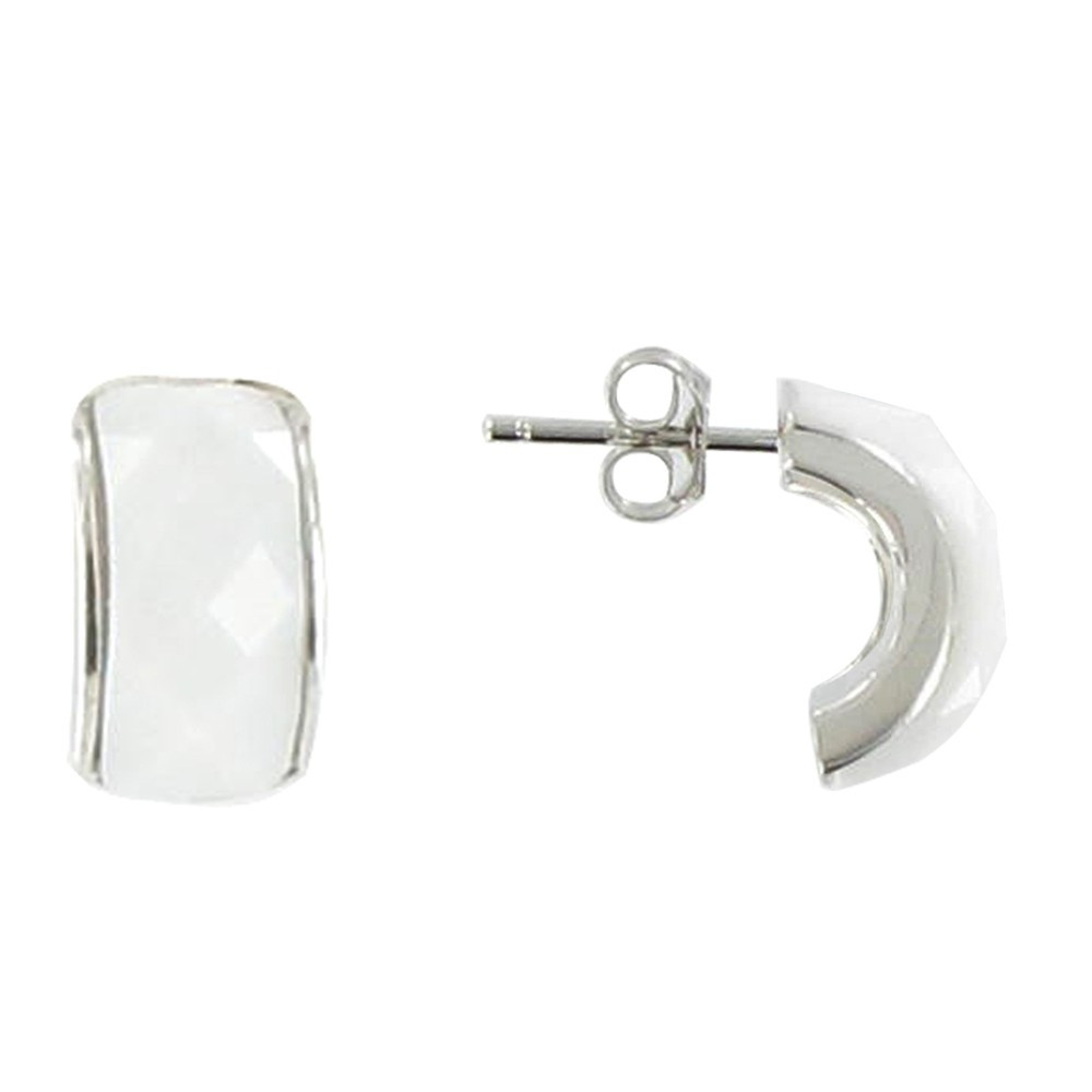LES POULETTES BIJOUX Boucles d'Oreilles Clous Demi-Lune et Agate Blanche