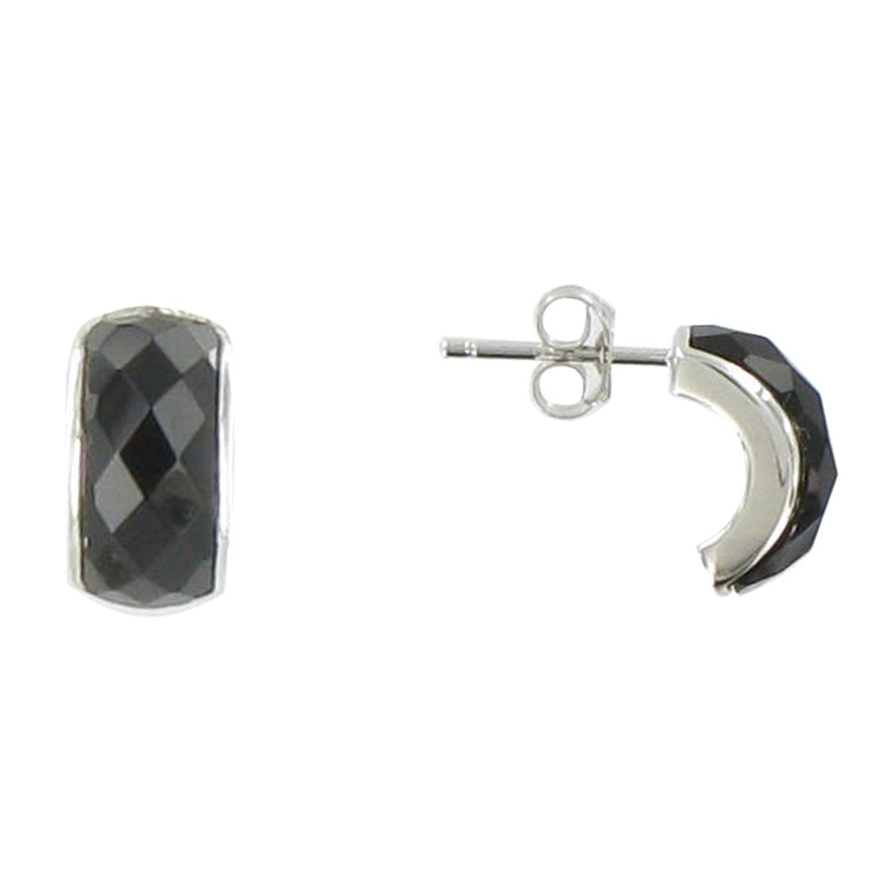 LES POULETTES BIJOUX V Boucles d'Oreilles Clous Demi-Lune et Onyx Noir