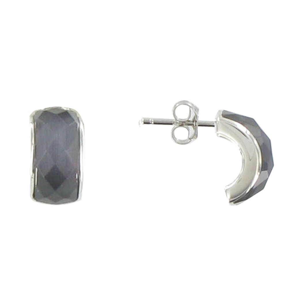 LES POULETTES BIJOUX Boucles d'Oreilles Clous Demi-Lune et Oeil de Chat Gris