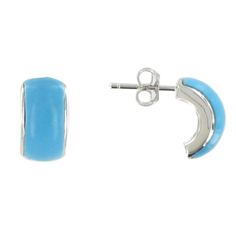LES POULETTES BIJOUX V Boucles d'Oreilles Clous Demi-Lune et Zirconium Turquoise