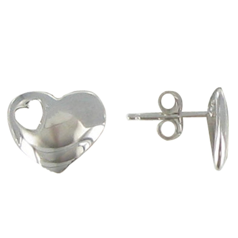 LES POULETTES BIJOUX V Boucles d'Oreilles Coeur et son Coeur Ajouré en Argent