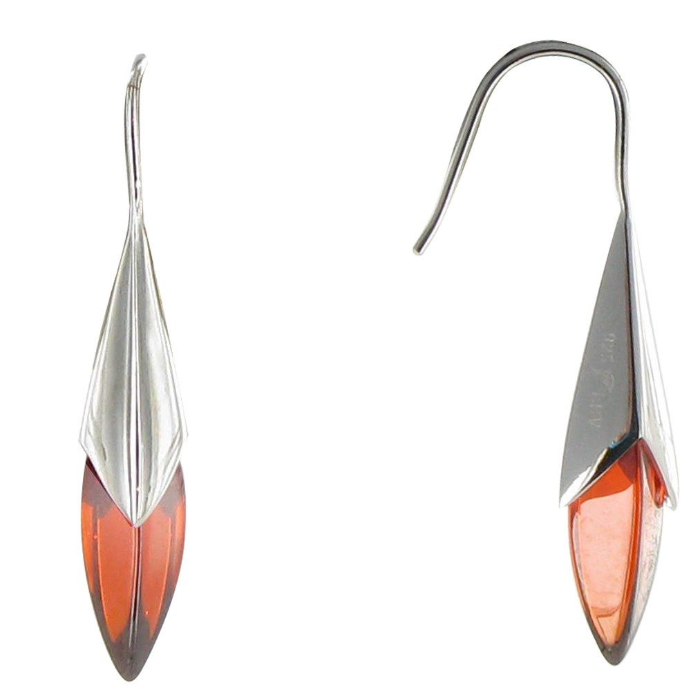 LES POULETTES BIJOUX - V Boucles d'Oreilles Tulipe Argent et Zirconium Rouge