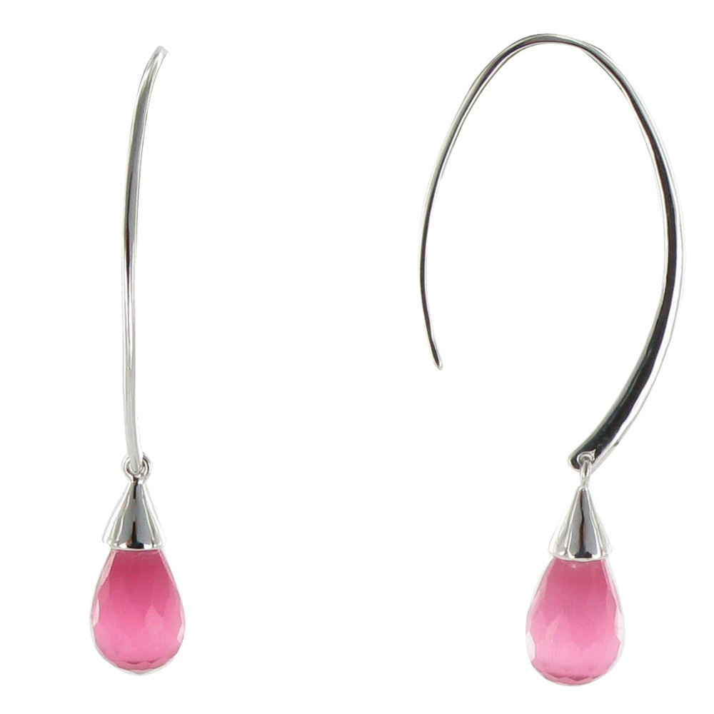 LES POULETTES BIJOUX Boucles d'Oreilles Argent Grande Goutte Oeil de Chat Facettée R