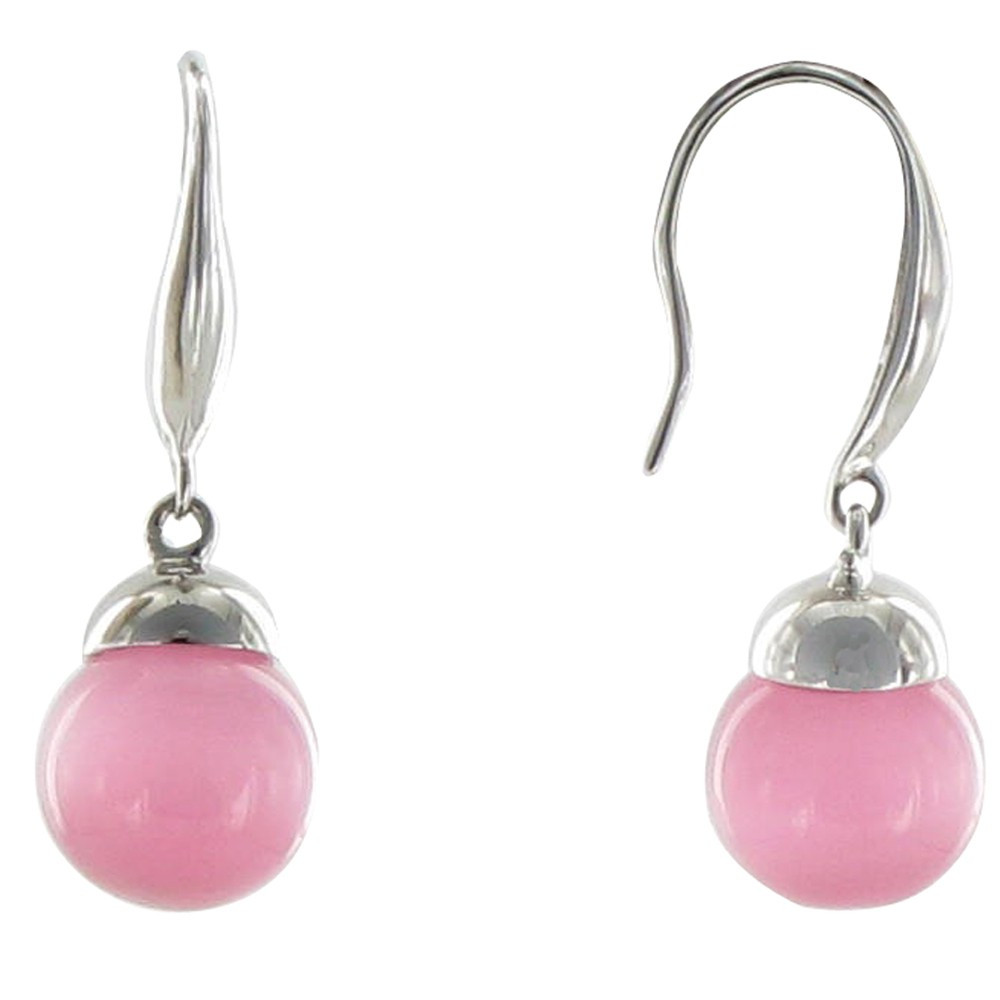 LES POULETTES BIJOUX Boucles d'Oreilles Argent Billes Oeil de Chat Rose