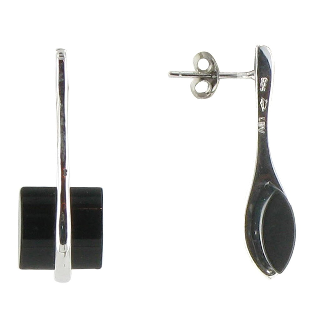 LES POULETTES BIJOUX V Boucles d'Oreilles Club Argent et Onyx Noir