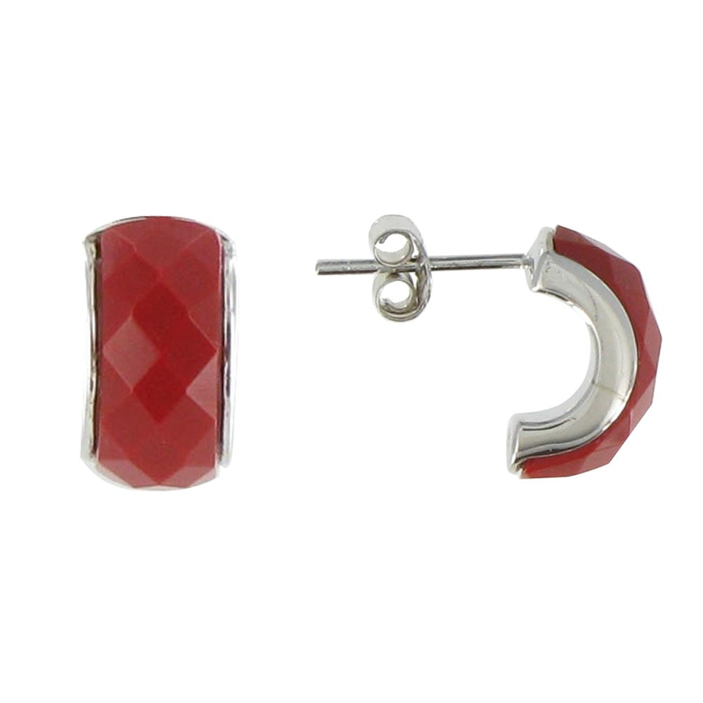 LES POULETTES BIJOUX V Boucles d'Oreilles Clous Demi-Lune et Zirconium Corail
