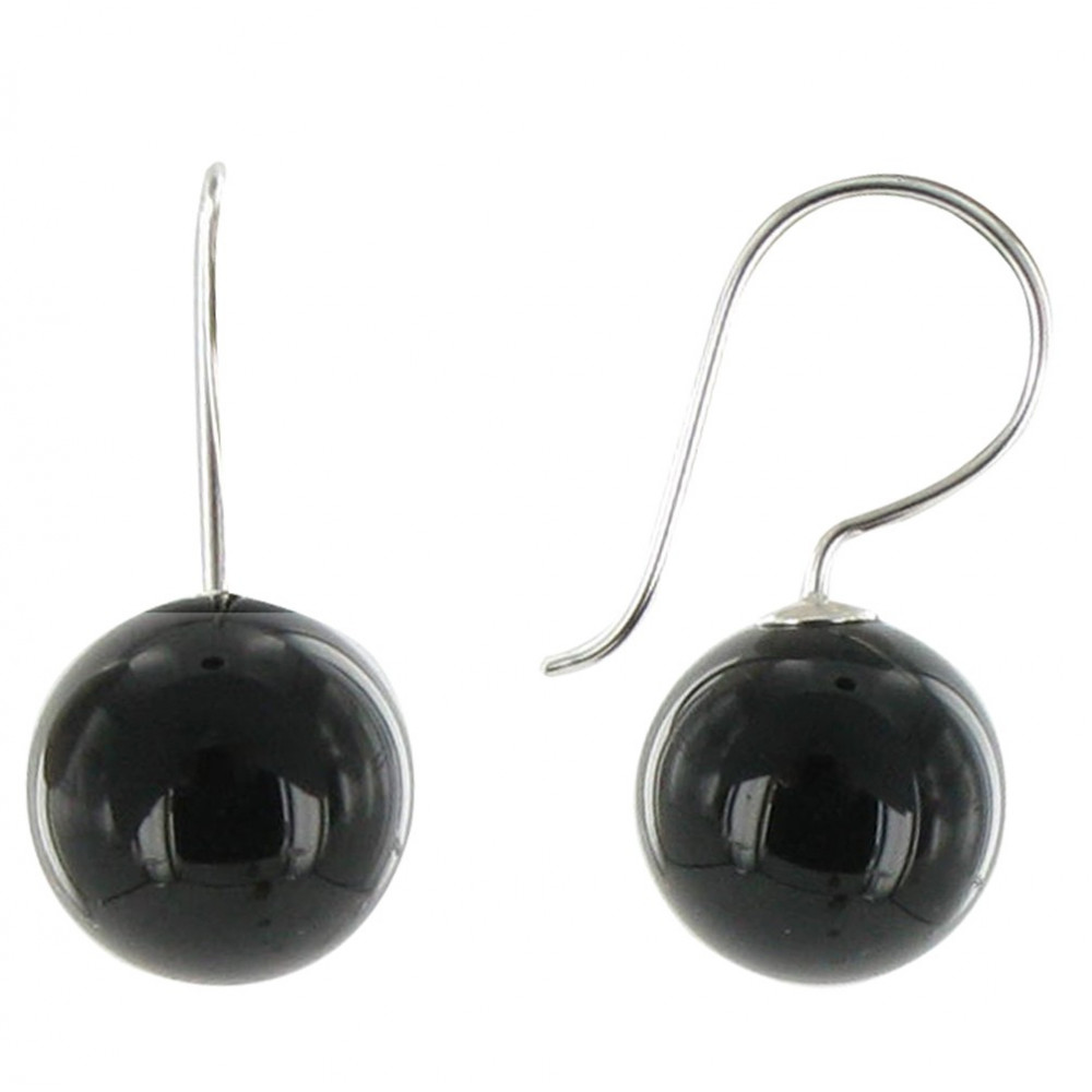 LES POULETTES BIJOUX Boucles d'Oreilles Argent Crochet d'Onyx Noir