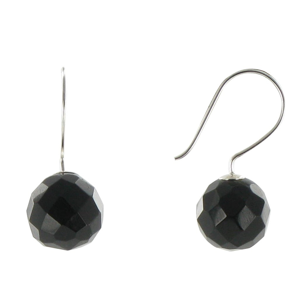 LES POULETTES BIJOUX Boucles d'Oreilles Argent Crochet d'Onyx Noir Facetée