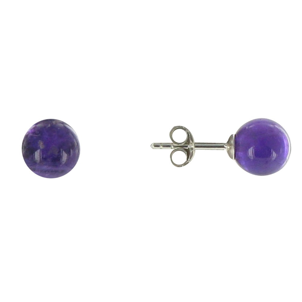 LES POULETTES BIJOUX Boucles d'Oreilles Clou d'Argent et Perles d'Améthyste 7 mm LES POULETTES BIJOUX Boucles d'Oreilles Clou d'Argent et Perles d'Améthyste 7 mm