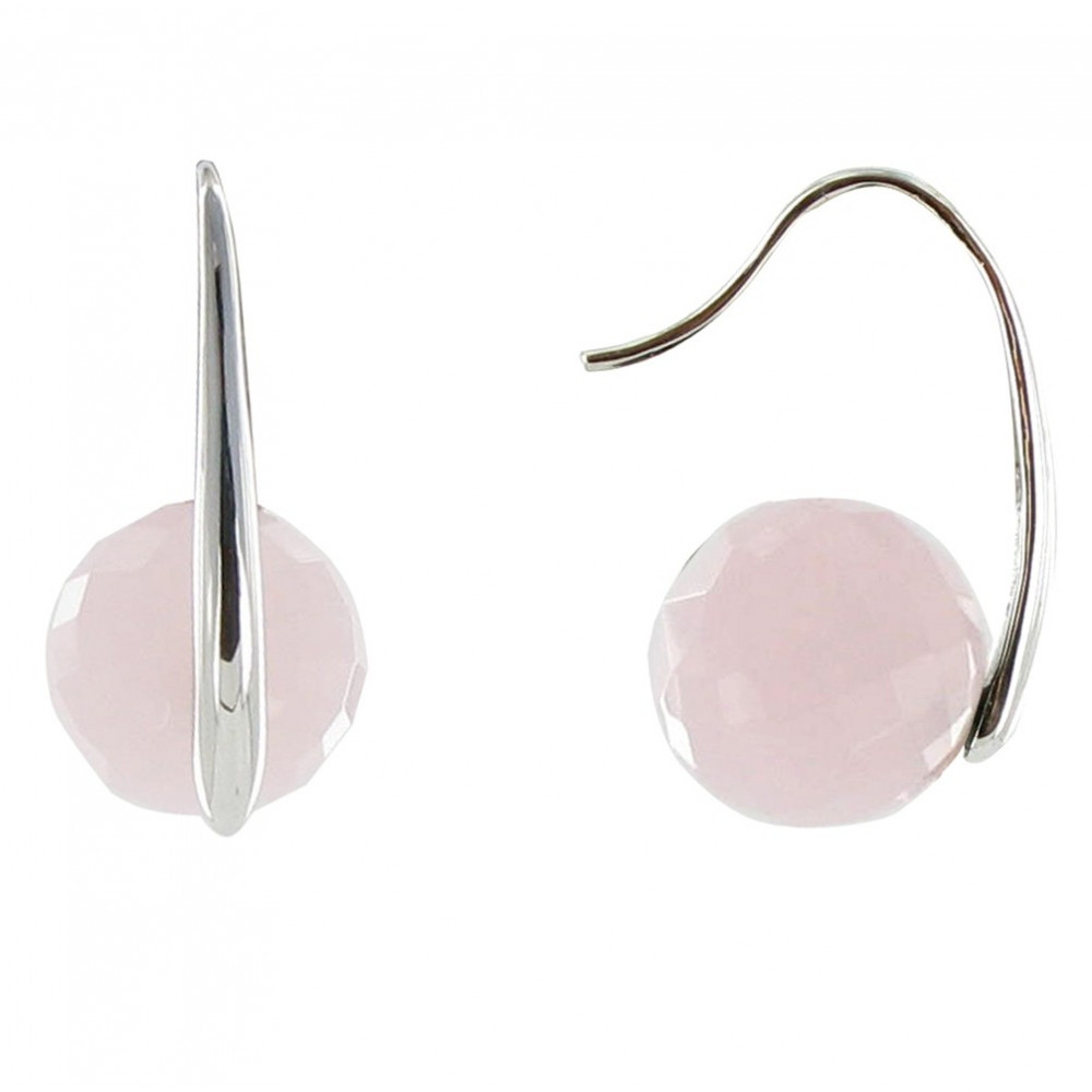 LES POULETTES BIJOUX V Boucles d'Oreilles Argent Une Perle de Quartz Rose Facetée