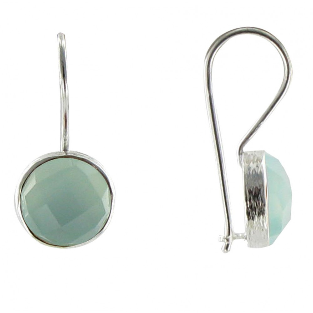 LES POULETTES BIJOUX V Boucles d'Oreilles Argent Crochet et Calcédoine Vert d'Eau Fa