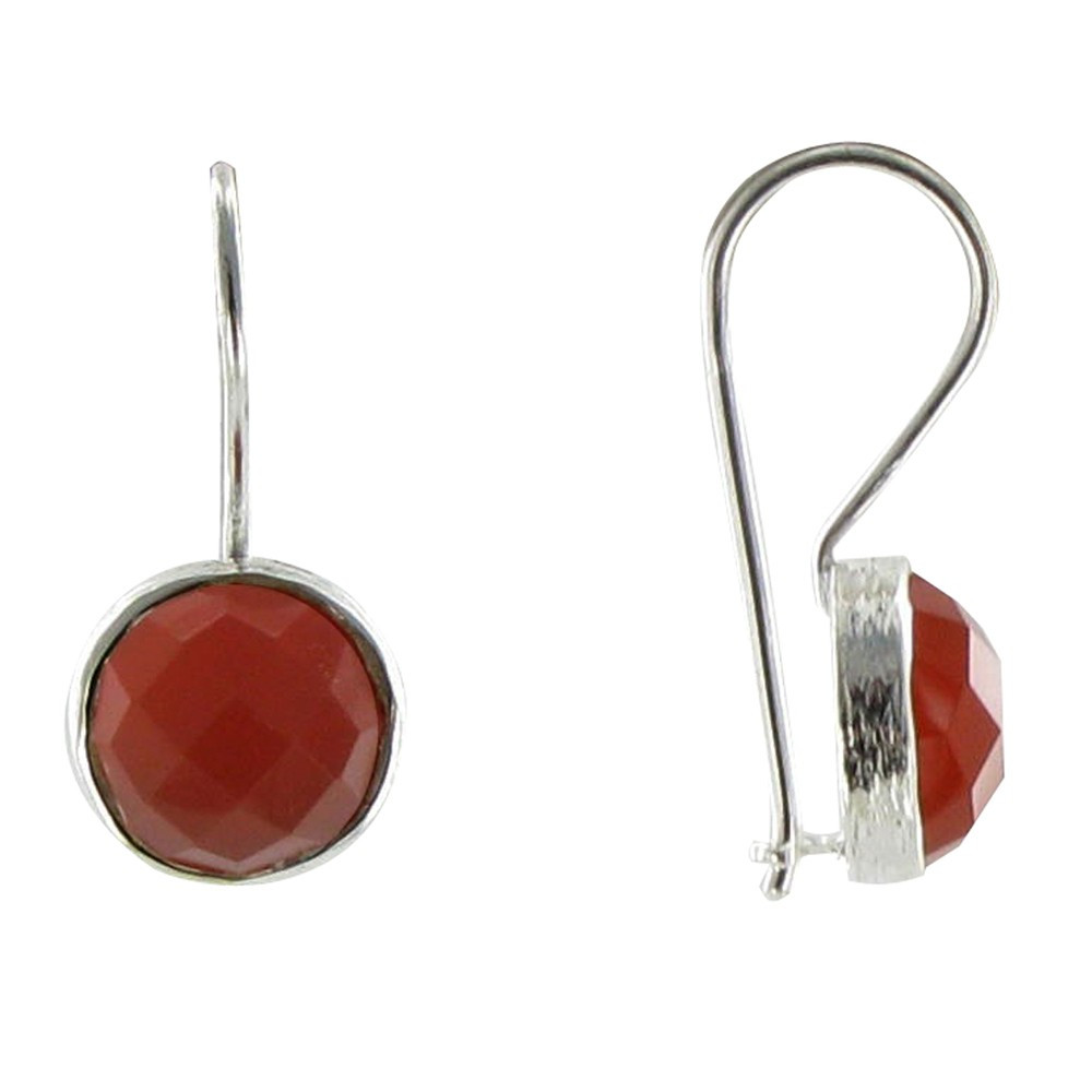 LES POULETTES BIJOUX Boucles d'Oreilles Argent Crochet et Onyx Rouge Facettée