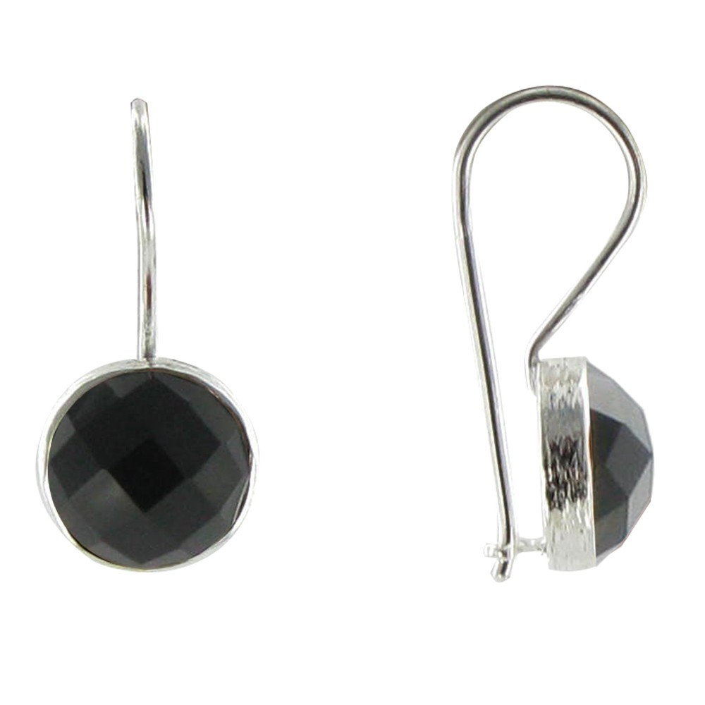 LES POULETTES BIJOUX Boucles d'Oreilles Argent 925 Crochet et Onyx Noir Facettée