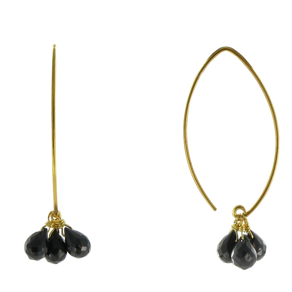 LES POULETTES BIJOUX Boucles d'Oreilles Argent 925 Doré 3 Gouttes Facettées d'Onyx N