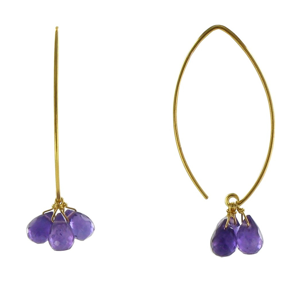 LES POULETTES BIJOUX Boucles d'Oreilles Argent 925 Doré 3 Gouttes Facettées d'Améthy LES POULETTES BIJOUX Boucles d'Oreilles Argent 925 Doré 3 Gouttes Facettées d'Améthy
