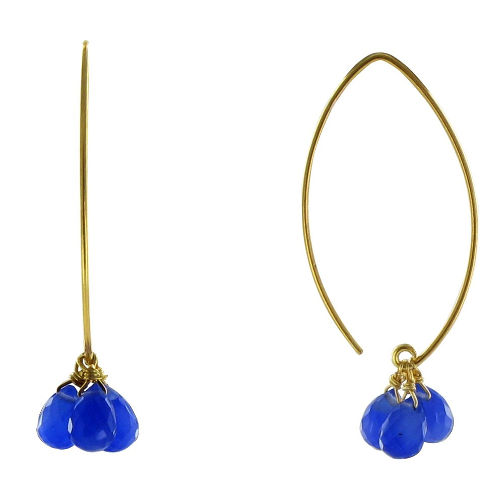 LES POULETTES BIJOUX V Boucles d'Oreilles Argent Doré 3 Gouttes de Calcédoine Bleue
