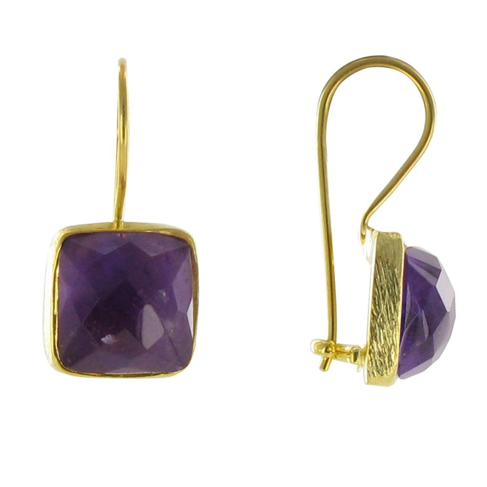 LES POULETTES BIJOUX Boucles d'Oreilles Argent Doré Crochet Carré Facettée d'Améthys LES POULETTES BIJOUX Boucles d'Oreilles Argent Doré Crochet Carré Facettée d'Améthys
