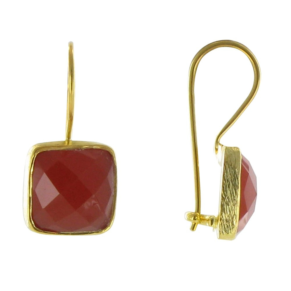 LES POULETTES BIJOUX Boucles d'Oreilles Argent 925 Doré Crochet Carré Facetté d'Onyx