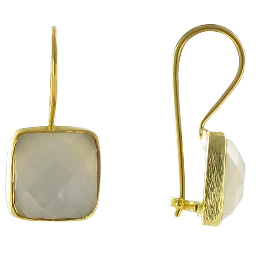 LES POULETTES BIJOUX - Boucles d'Oreilles Argent Doré Crochet Carré Facetté de Calcé