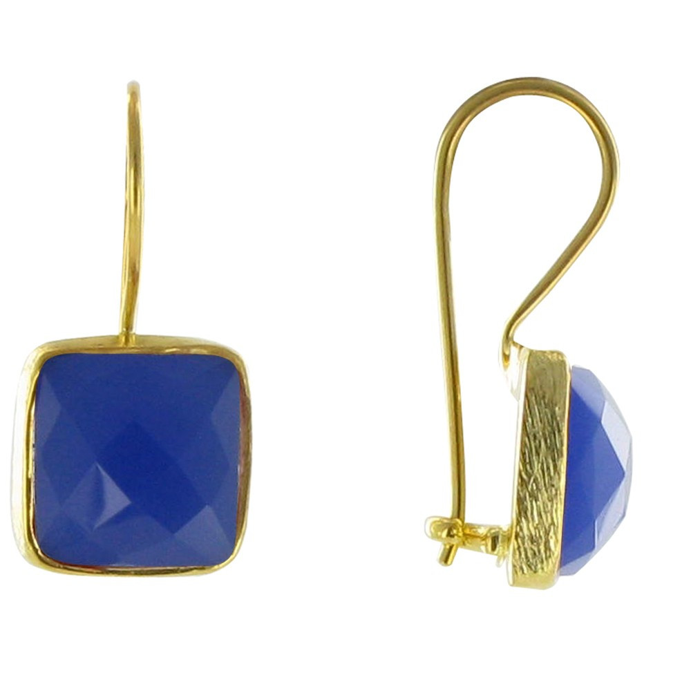 LES POULETTES BIJOUX V Boucles d'Oreilles Argent Doré Crochet Carré Facetté de Calcé
