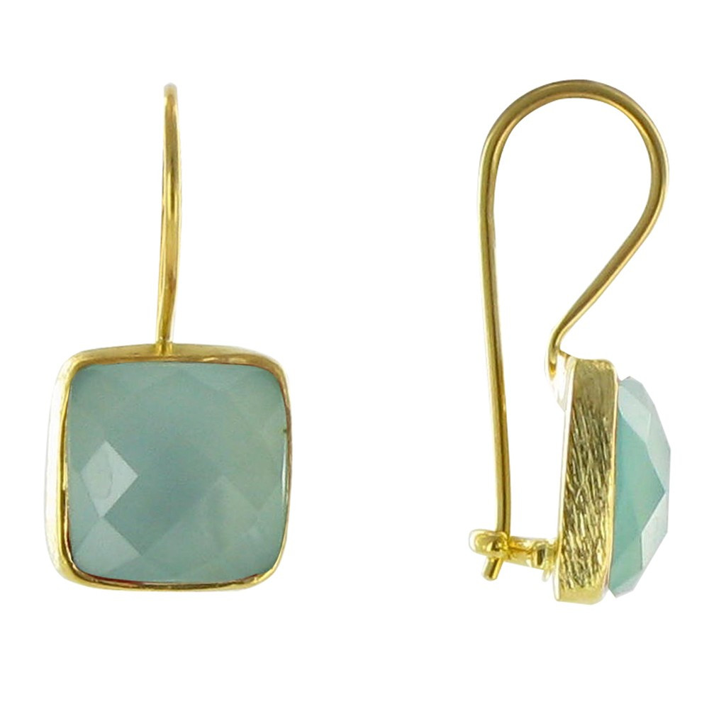 LES POULETTES BIJOUX V Boucles d'Oreilles Argent Doré Crochet Carré Faceté de Calcéd