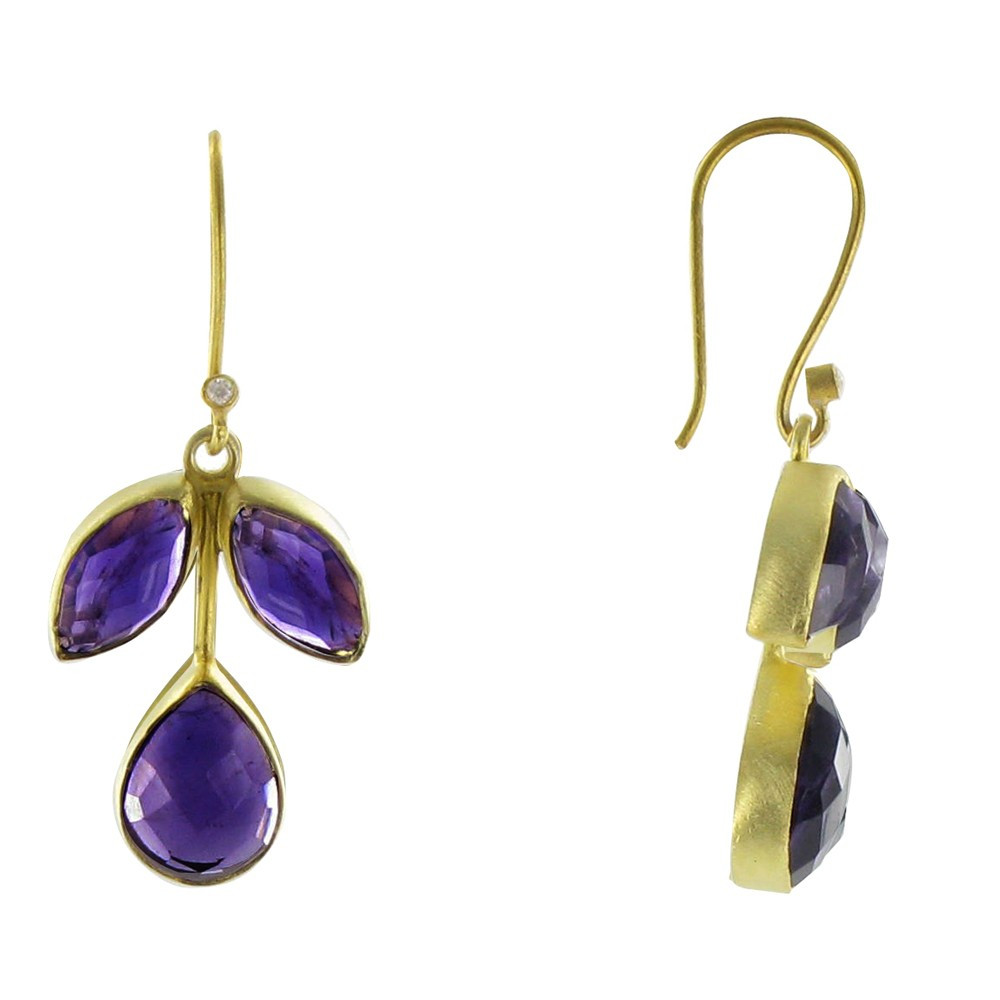 LES POULETTES BIJOUX Boucles d'Oreilles Argent Doré Crochet Tige de Feuilles d'Améth LES POULETTES BIJOUX Boucles d'Oreilles Argent Doré Crochet Tige de Feuilles d'Améth