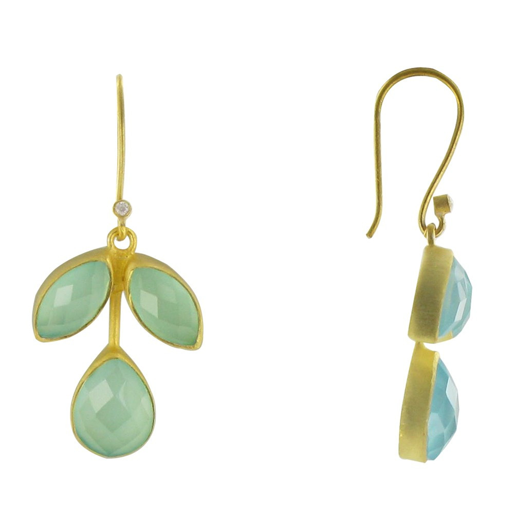 LES POULETTES BIJOUX Boucles d'Oreilles Argent Doré Crochet Tige de Feuilles de Calc