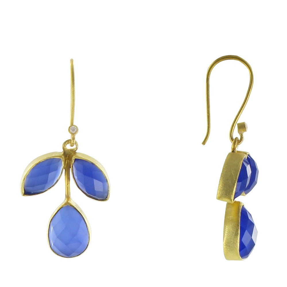 LES POULETTES BIJOUX V Boucles d'Oreilles Argent Doré Crochet Tige de Feuilles de Ca