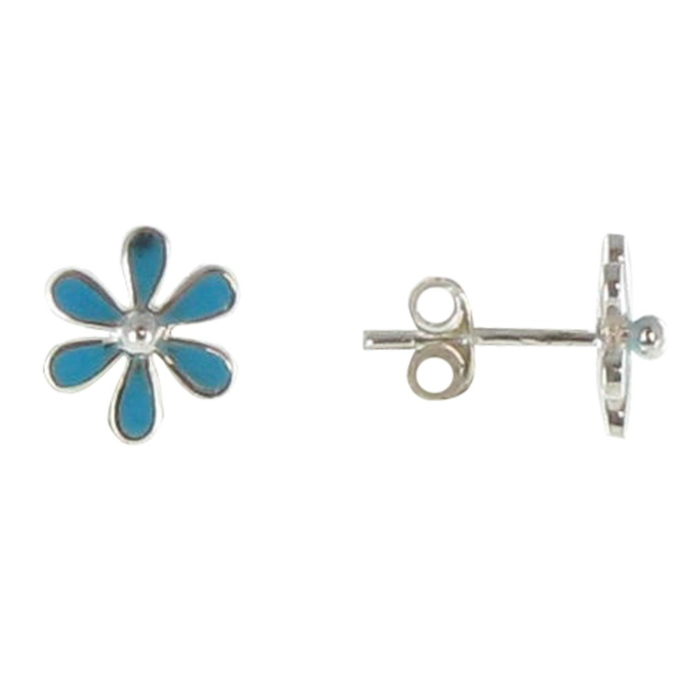 LES POULETTES BIJOUX Boucles d'Oreilles Argent Puces Petites Fleurs Résine Turquoise