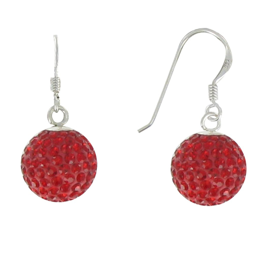 LES POULETTES BIJOUX - Boucles d'Oreilles Crochet Argent et Boule à Facettes Rouge