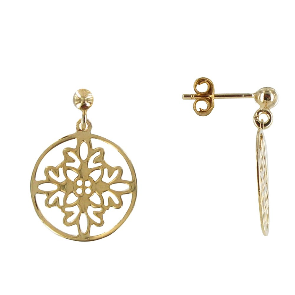 LES POULETTES BIJOUX Boucles d'Oreilles Cercle Dentelle Plaqué Or