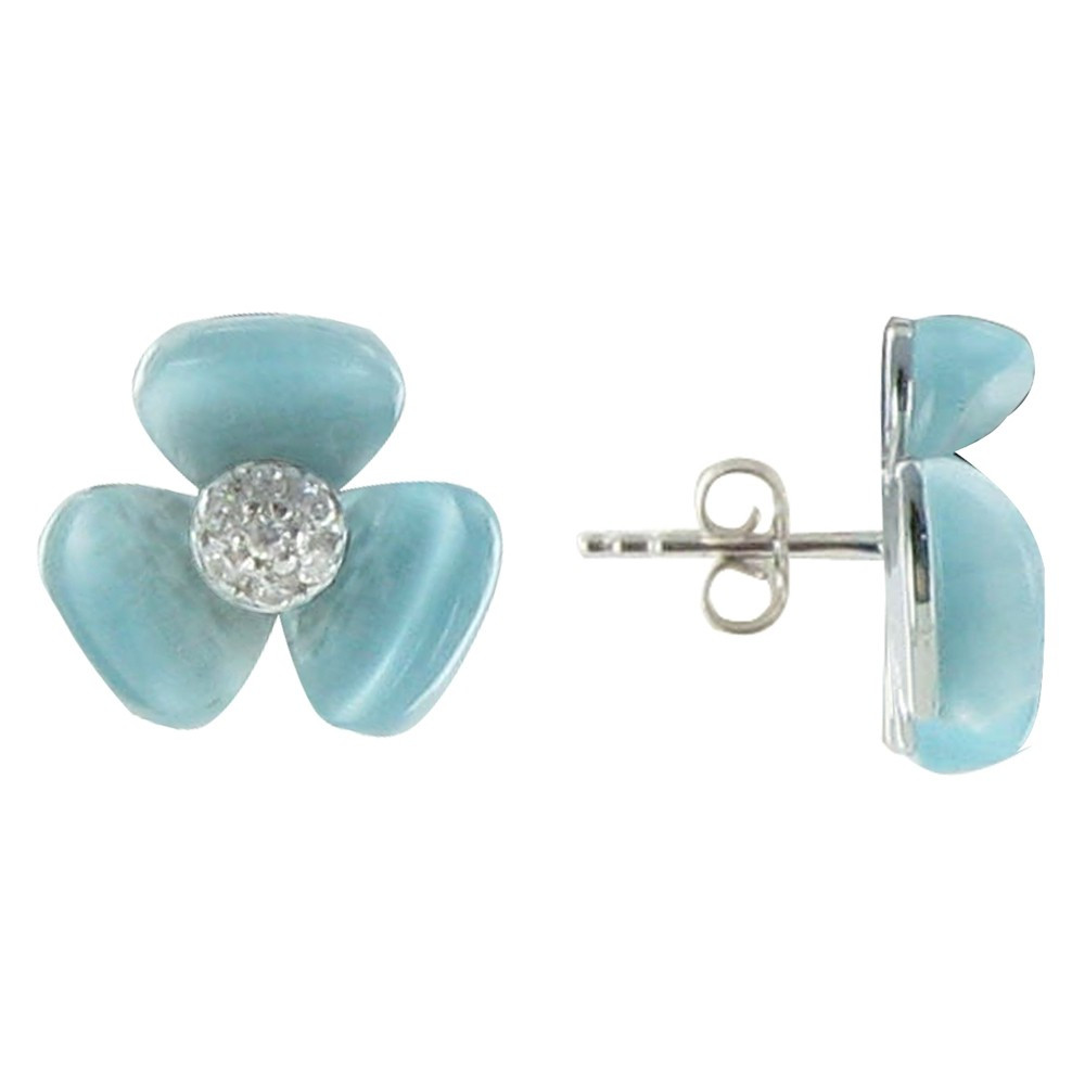 LES POULETTES BIJOUX X Boucles d'Oreilles Puces Argent Fleurs et Oeil de Chat Turquo