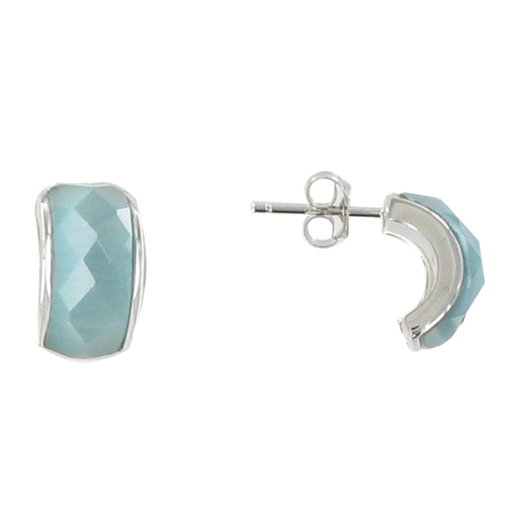 LES POULETTES BIJOUX Boucles d'Oreilles Clous Demi-Lune et Oeil de Chat Turquoise