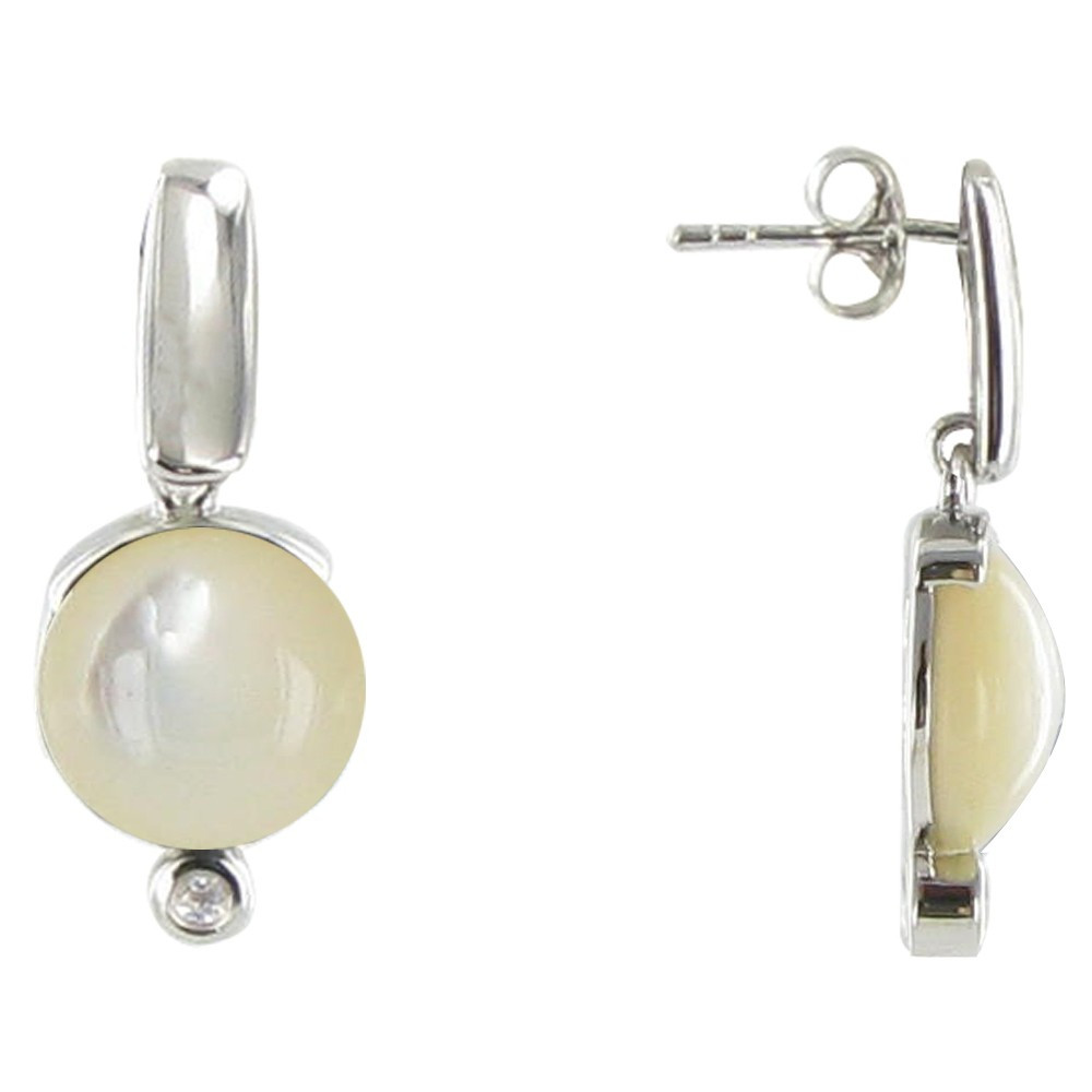 LES POULETTES BIJOUX X Boucles d'Oreilles Argent - Joyau de Nacre Ivoire et Strass
