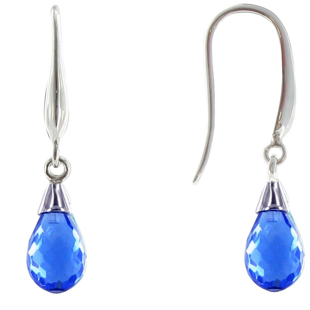 LES POULETTES BIJOUX V Boucles d'Oreilles Argent Goutte de Zirconium Facetté Bleu Fo