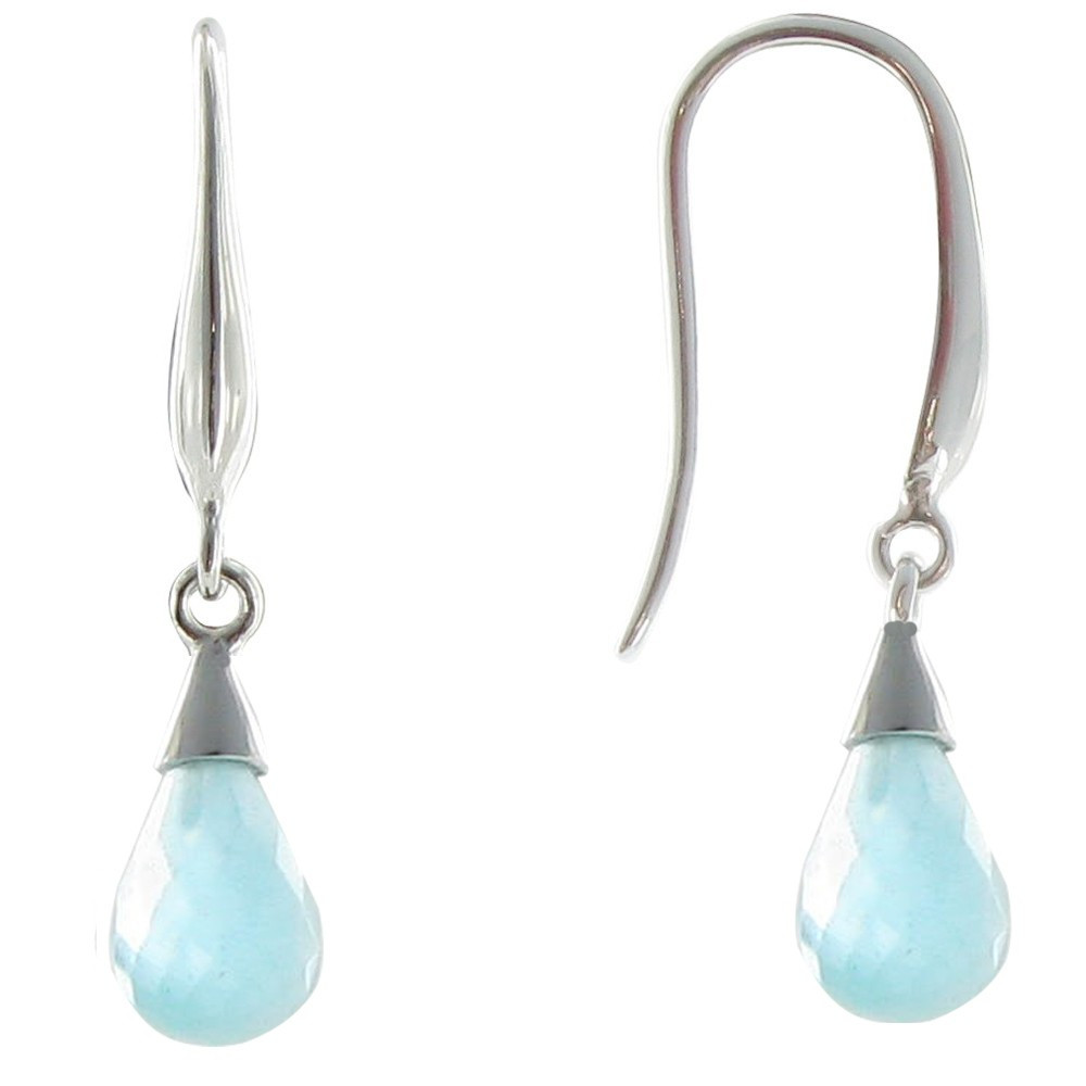 LES POULETTES BIJOUX V Boucles d'Oreilles Argent Goutte Oeil de Chat Facetté Turquoi