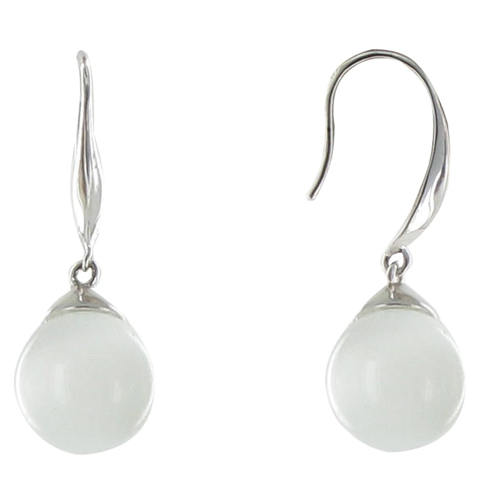 LES POULETTES BIJOUX Boucles d'Oreilles Argent Billes Oeil de Chat Blanc