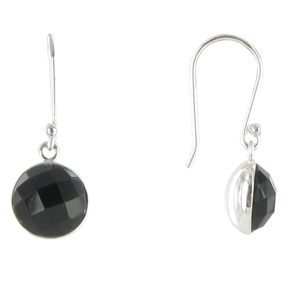 LES POULETTES BIJOUX Boucles d'Oreilles Argent Crochet Demi-Sphère d'Onyx Noir Facet