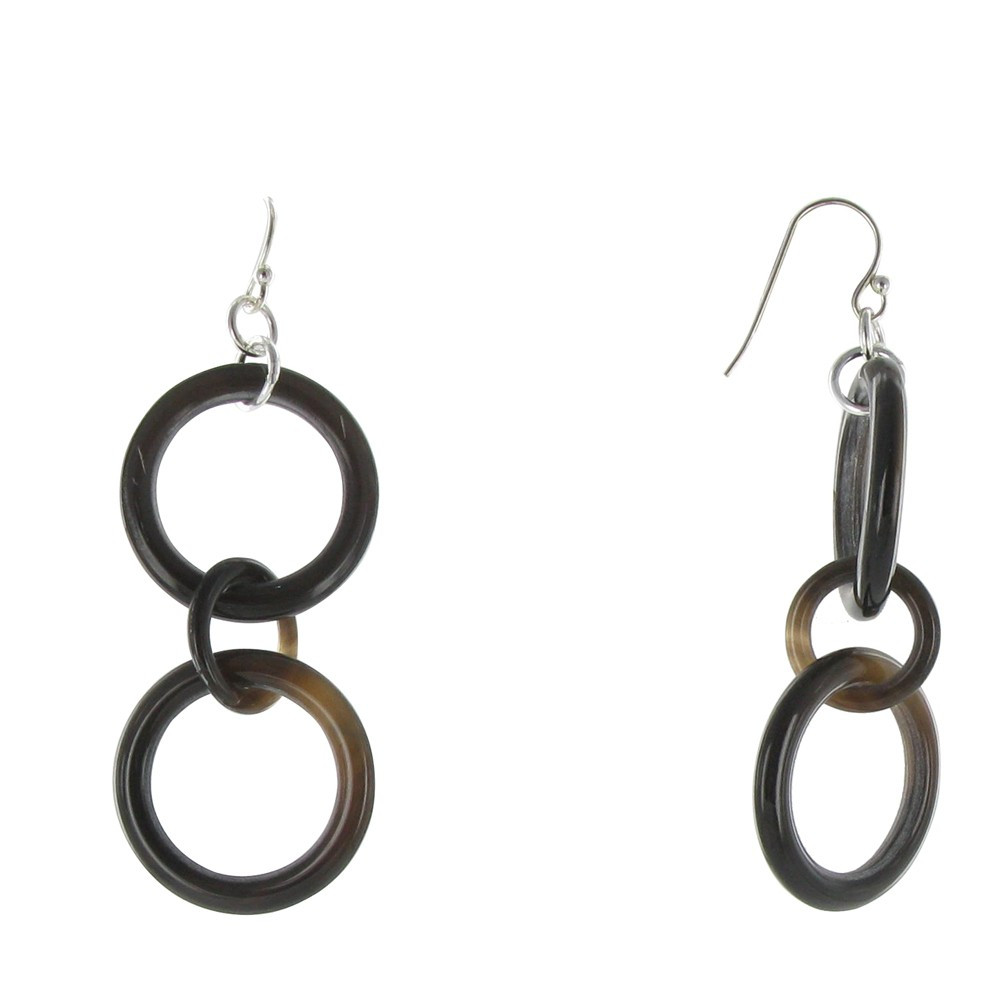 LES POULETTES BIJOUX Boucles d'Oreilles Corne Deux Anneaux Noirs