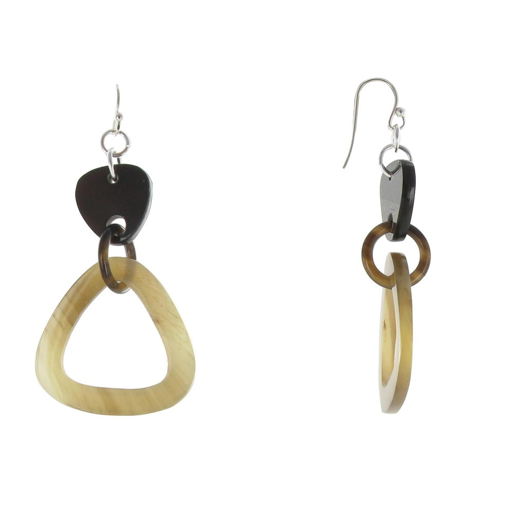 LES POULETTES BIJOUX V Boucles d'Oreilles Corne Grand et Petit Oval Couleur Ivoire
