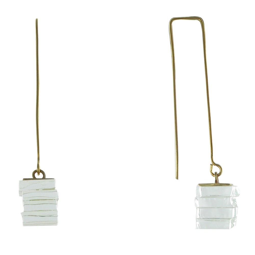 LES POULETTES BIJOUX Boucles d'Oreilles Cube en Laiton et Feuilleté en Verre Transpa