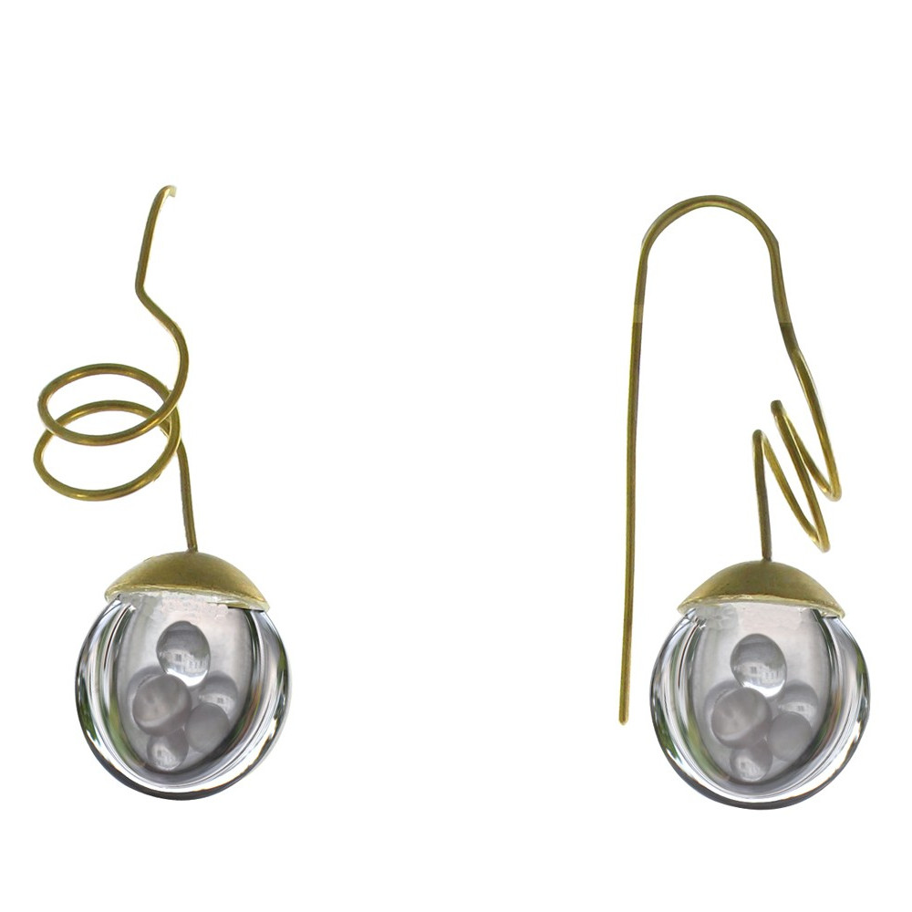 LES POULETTES BIJOUX V Boucles d'Oreilles Laiton Bulle et Billes Pâte de Verre Crist